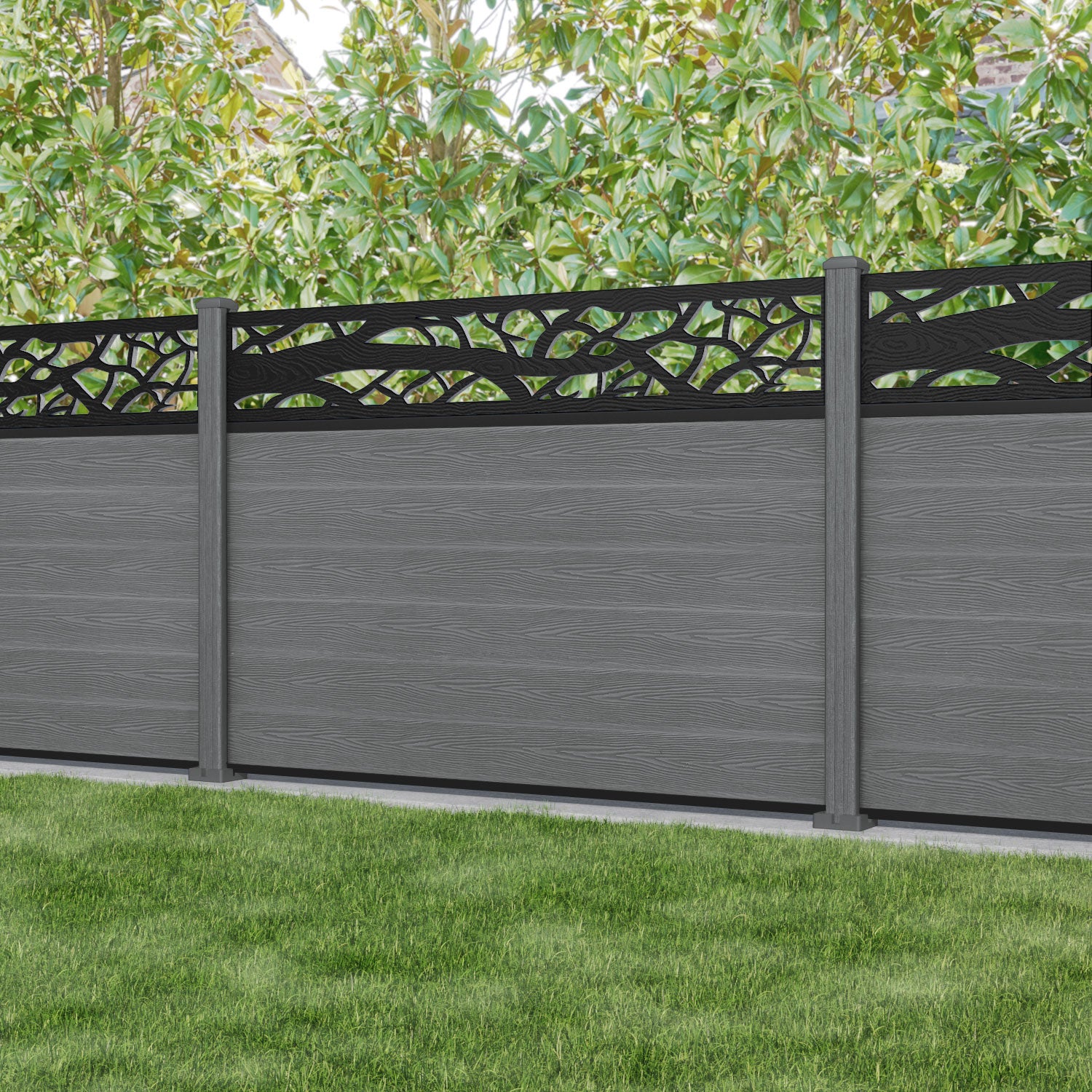 Classic Twilight Fence Panel - Mid Grey - with our composite posts
