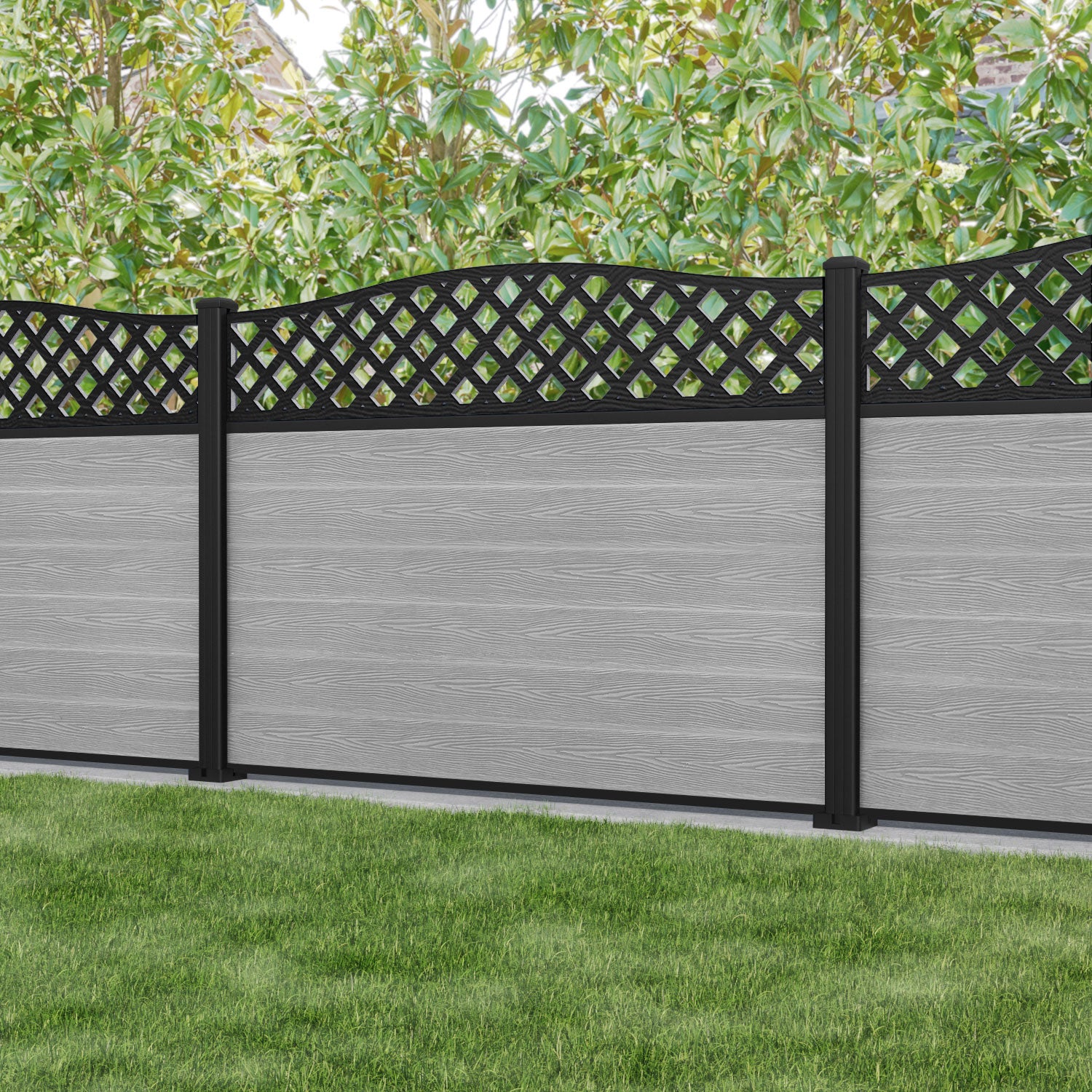 Classic High Wave Fence Panel - Light Grey - with our aluminium posts
