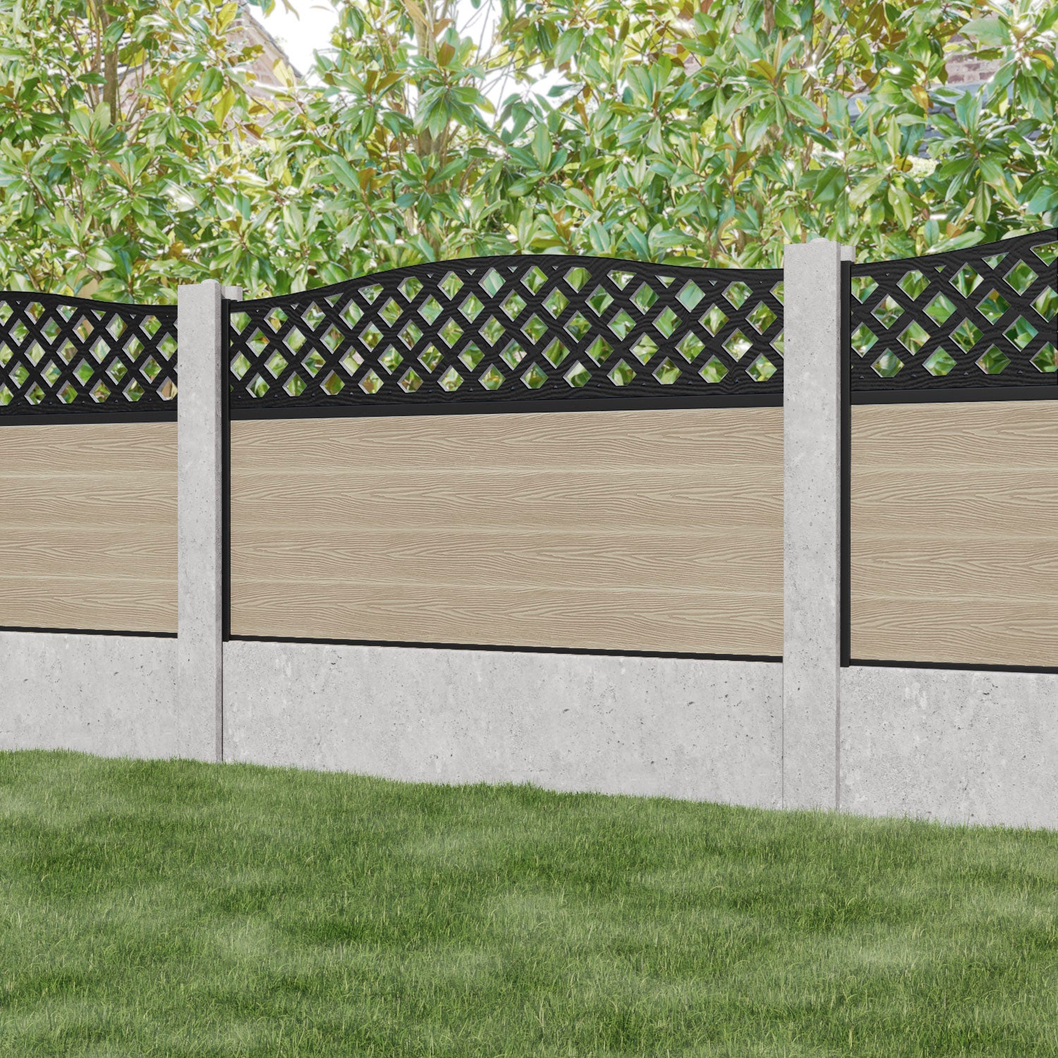 Classic High Wave Fence Panel - Light Oak - for existing concrete posts
