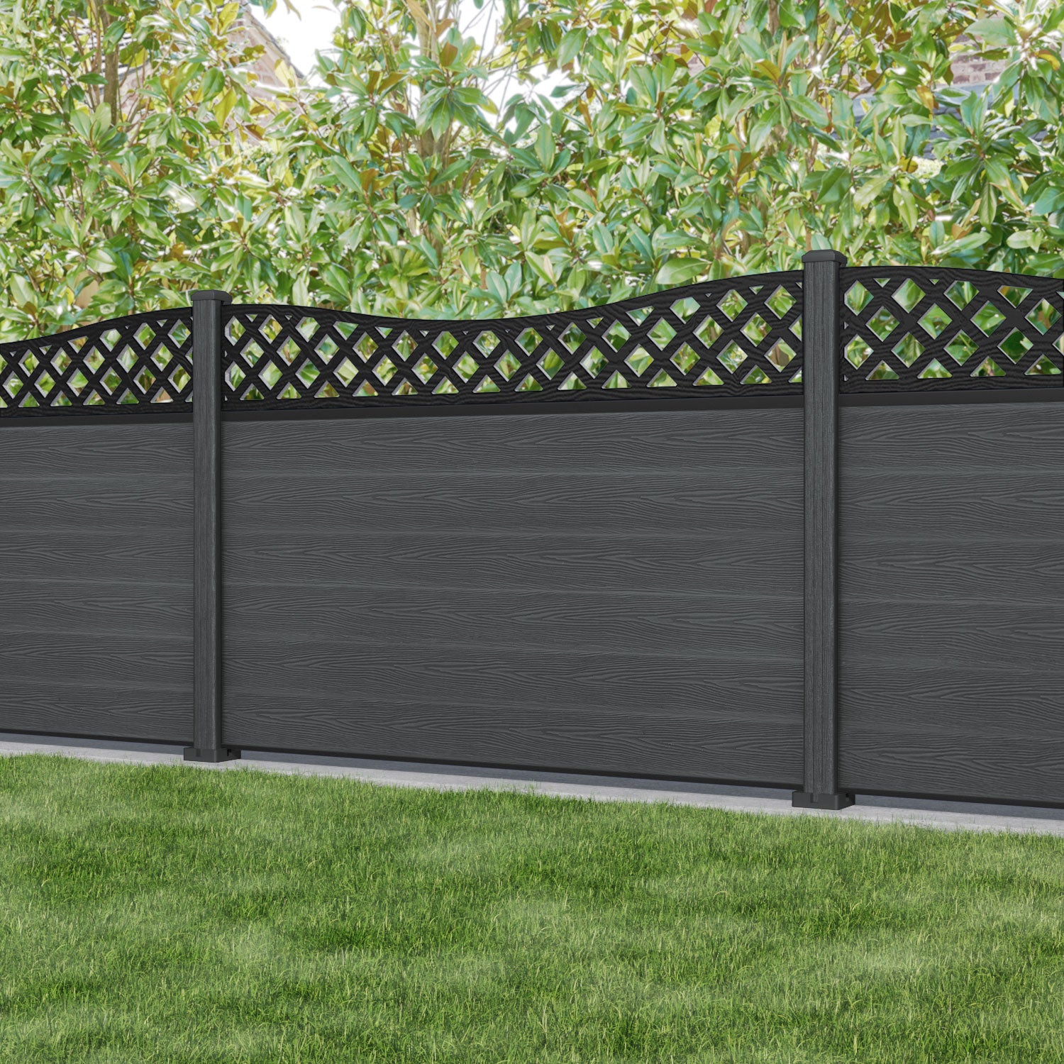 Classic Low Wave Fence Panel - Dark Grey - with our composite posts