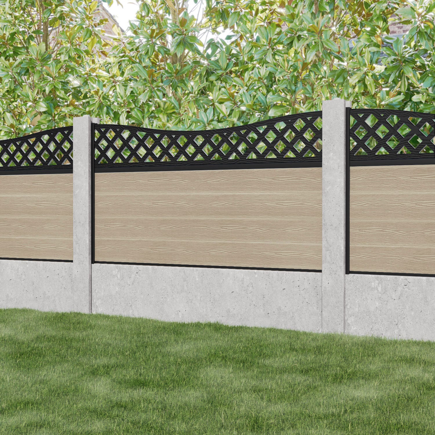 Classic Low Wave Fence Panel - Light Oak - for existing concrete posts