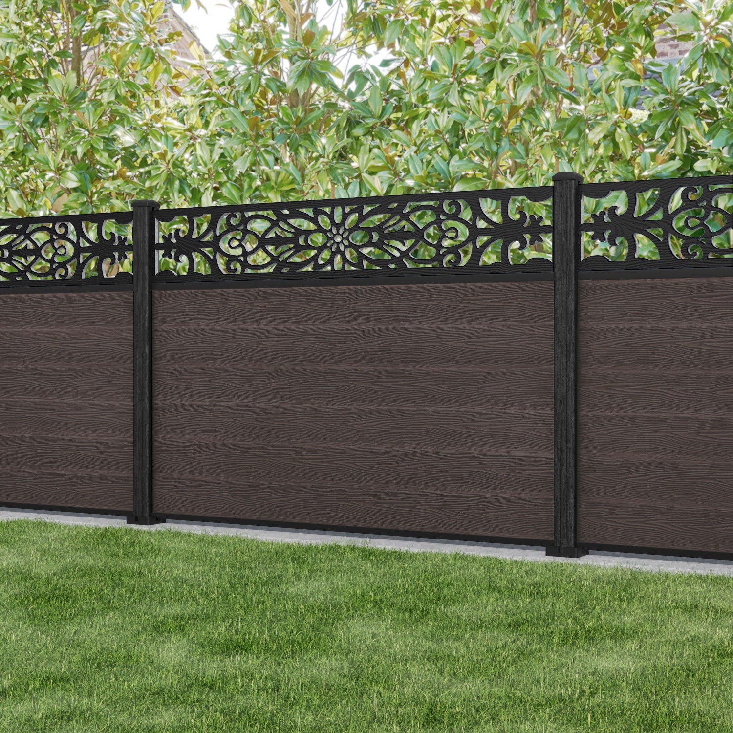 Classic Windsor Fence Panel - Mid Brown - with our composite posts