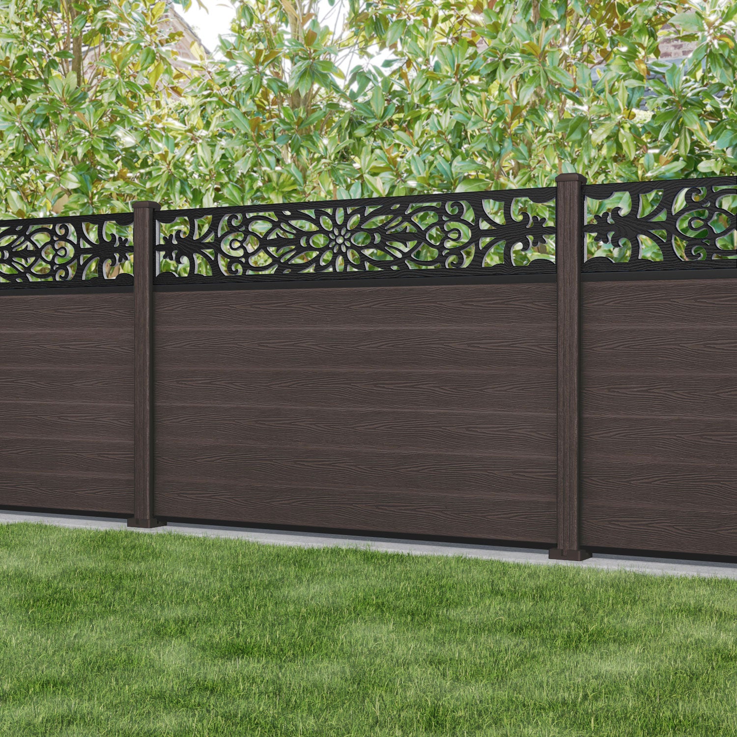Classic Windsor Fence Panel - Mid Brown - with our composite posts