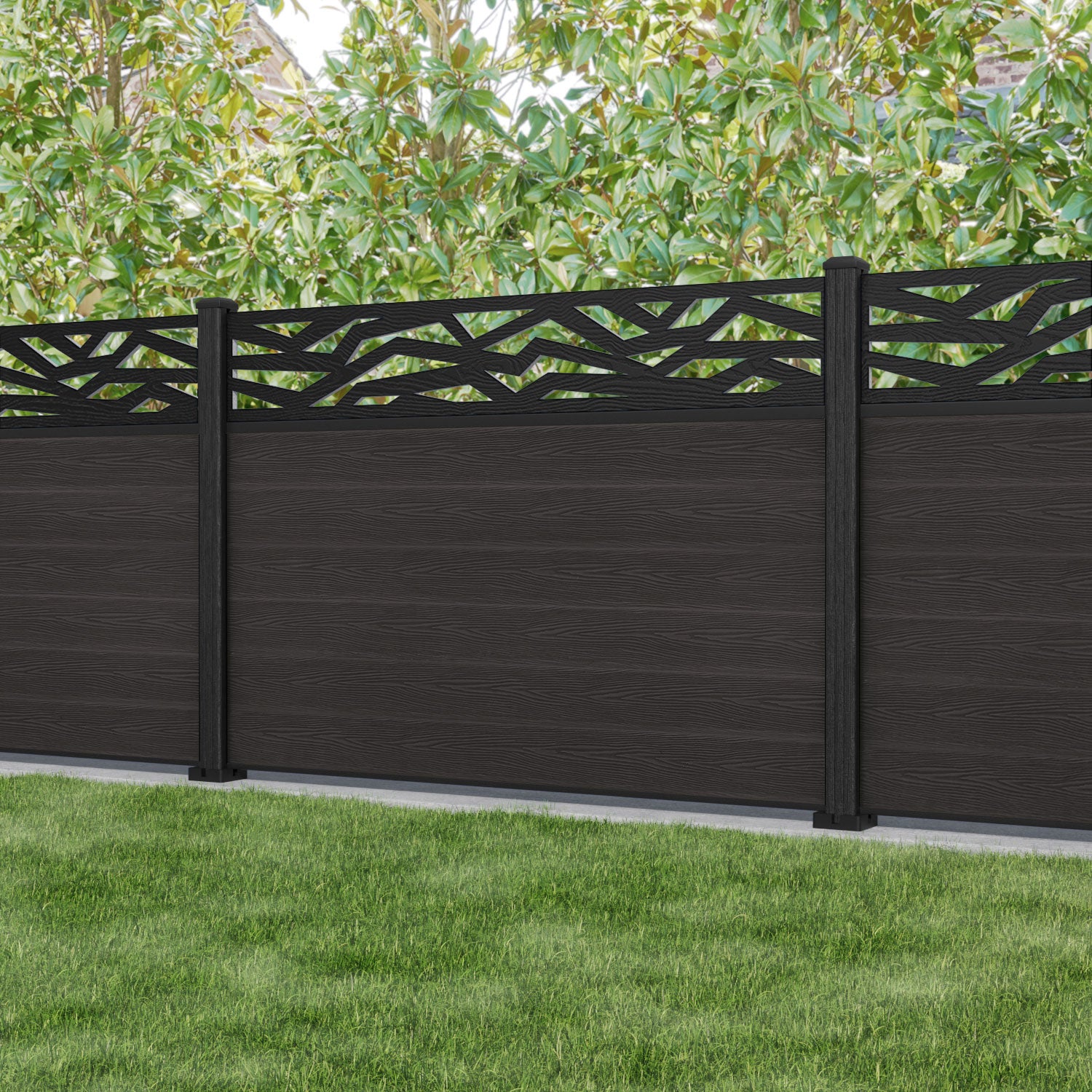 Classic Zenith Fence Panel - Dark Oak - with our composite posts