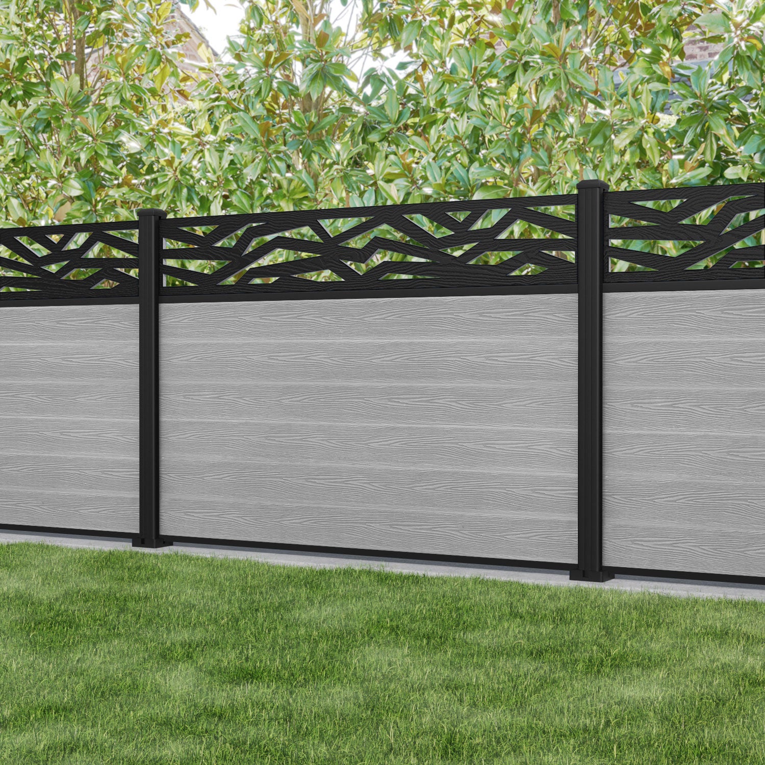 Classic Zenith Fence Panel - Light Grey - with our aluminium posts