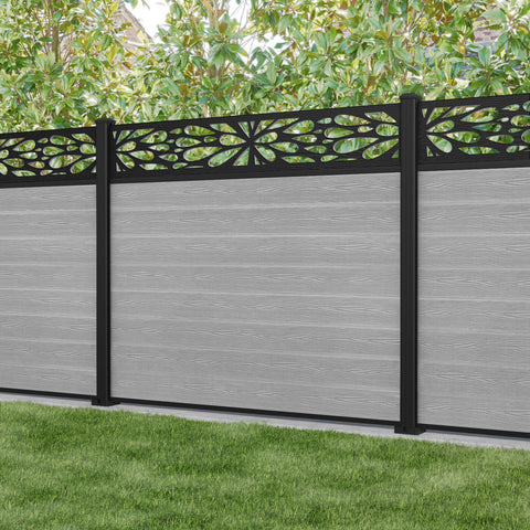 Classic Blossom Fence Panel - Light Grey - with our aluminium posts