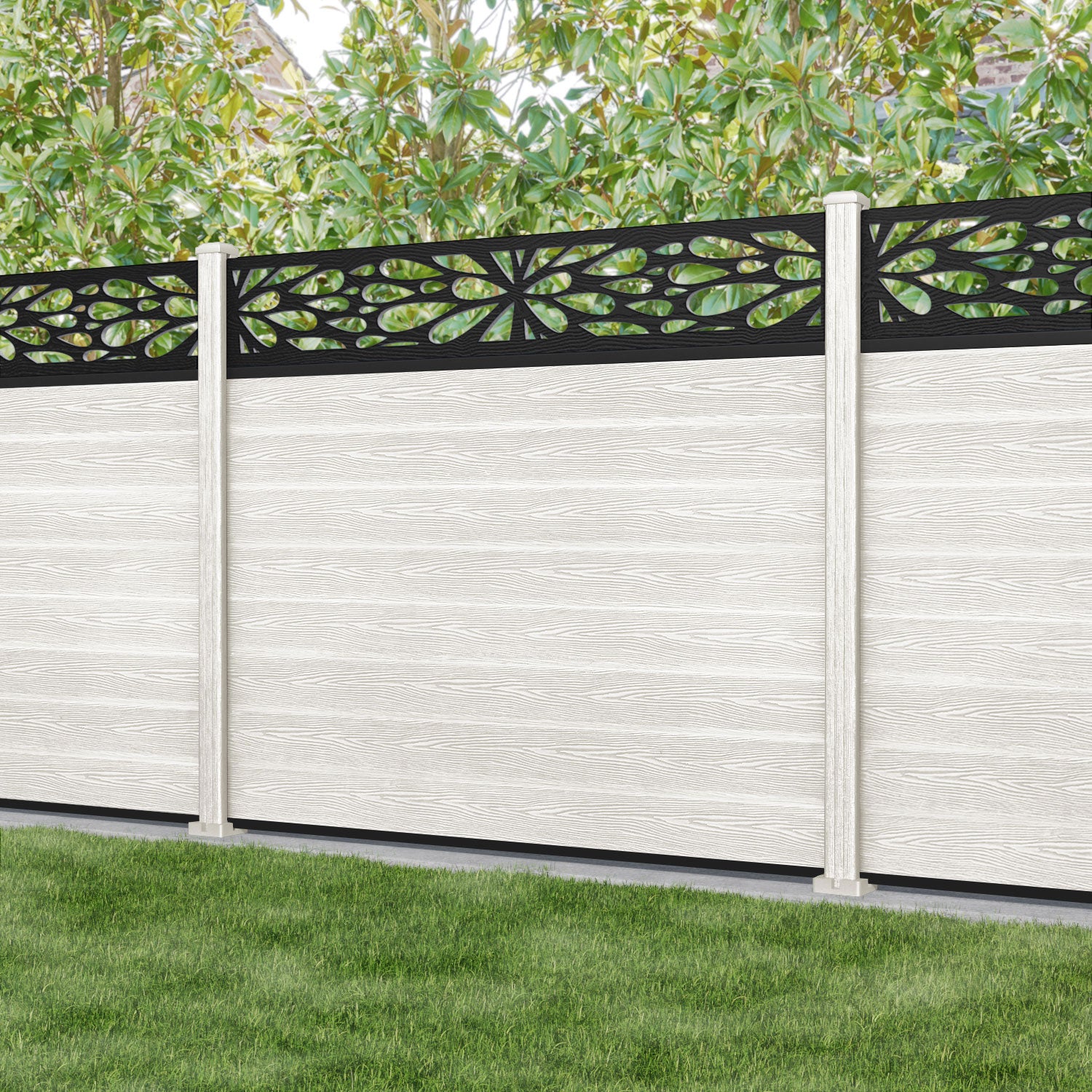 Classic Blossom Fence Panel - Light Stone - with our composite posts
