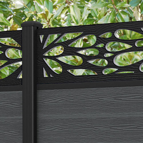 Classic Blossom Fence Panel - Dark Grey - with our aluminium posts