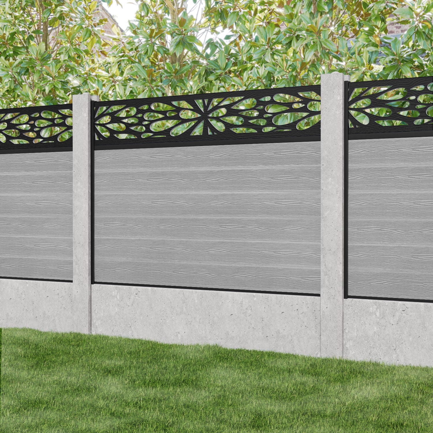 Classic Blossom Fence Panel - Light Grey - for existing concrete posts