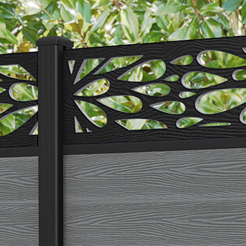 Classic Blossom Fence Panel - Mid Grey - with our aluminium posts