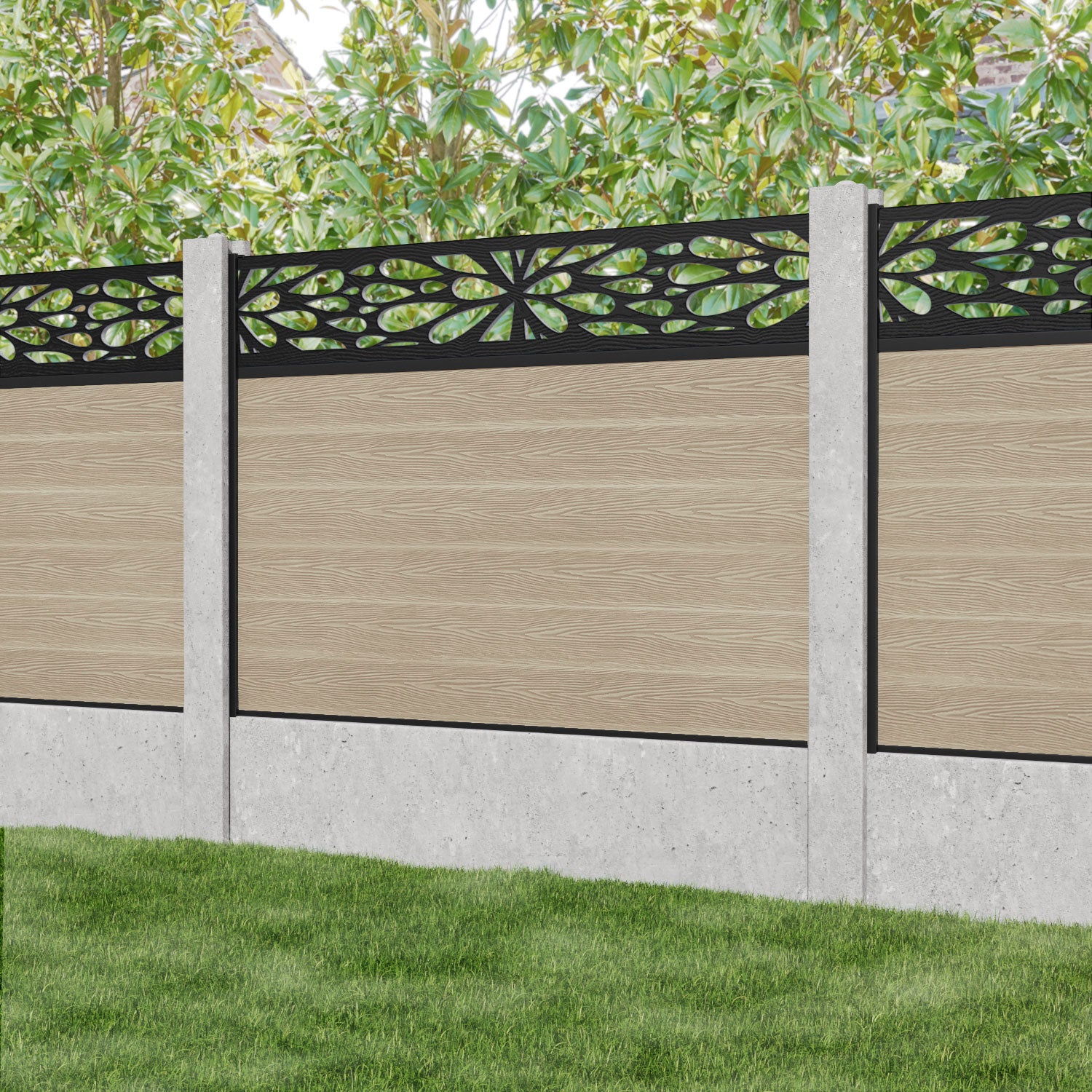 Classic Blossom Fence Panel - Light Oak - for existing concrete posts