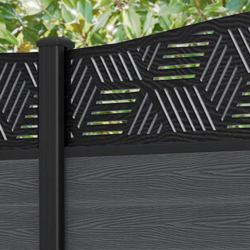 Classic Cubed Curved Top Fence Panel - Dark Grey - with our aluminium posts