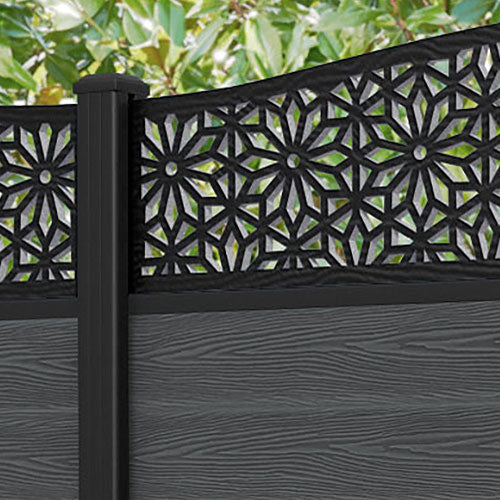 Classic Narwa Curved Top Fence Panel - Dark Grey - with our aluminium posts