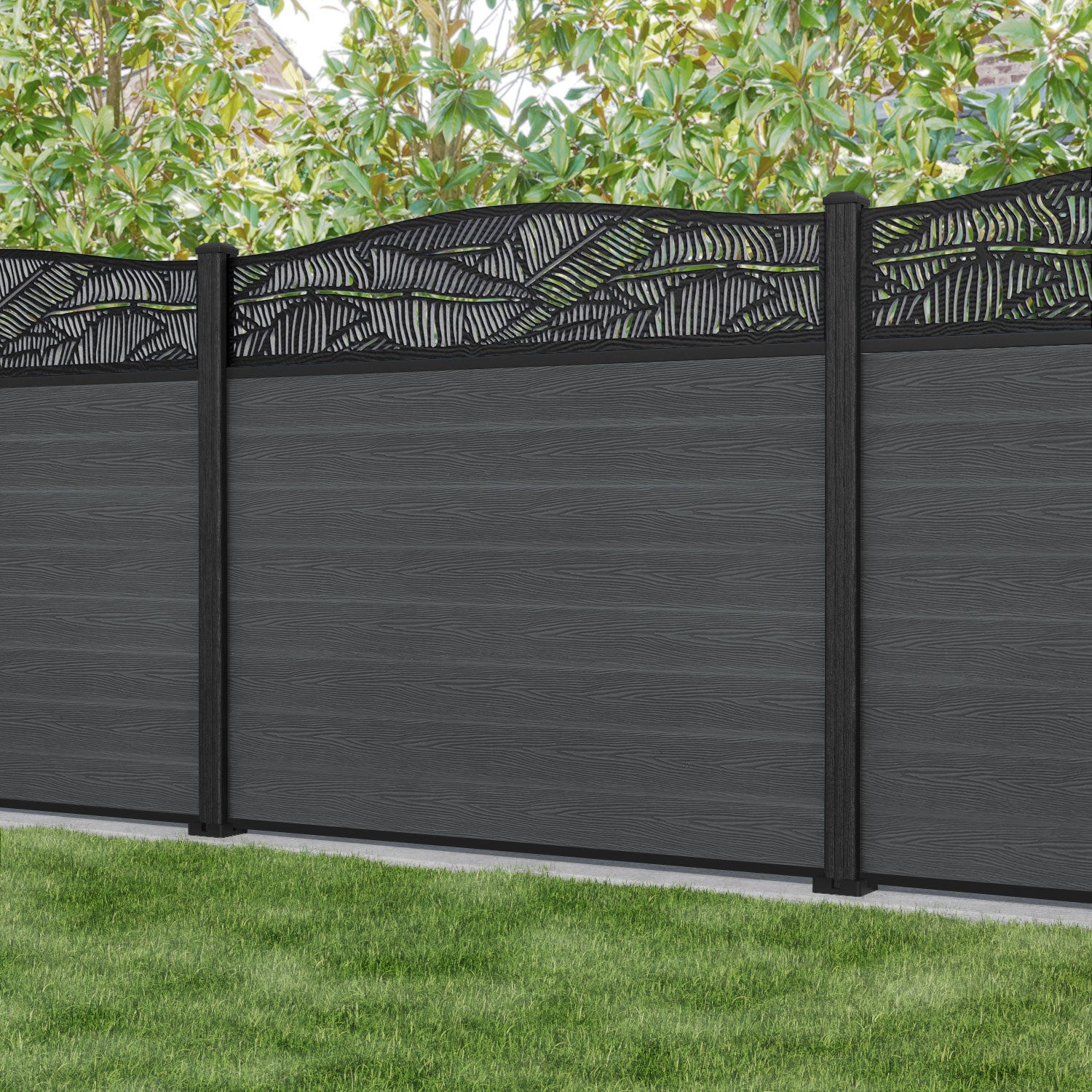Classic Feather Curved Top Fence Panel - Dark Grey - with our composite posts