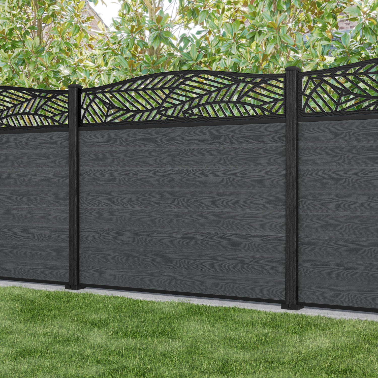 Classic Habitat Curved Top Fence Panel - Dark Grey - with our composite posts