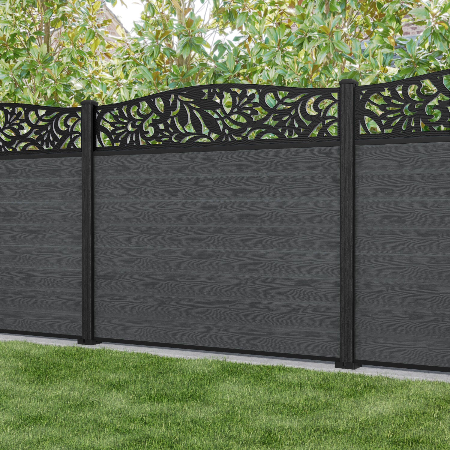 Classic Heritage Curved Top Fence Panel - Dark Grey - with our composite posts