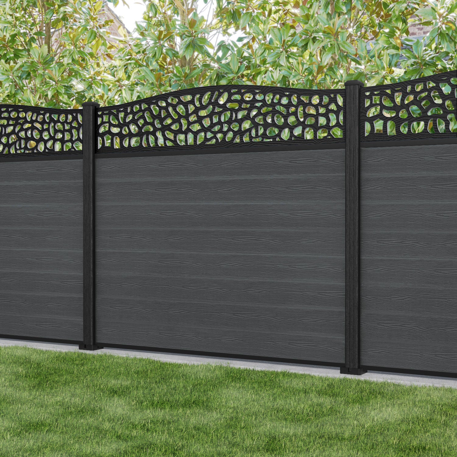 Classic Pebble Curved Top Fence Panel - Dark Grey - with our composite posts