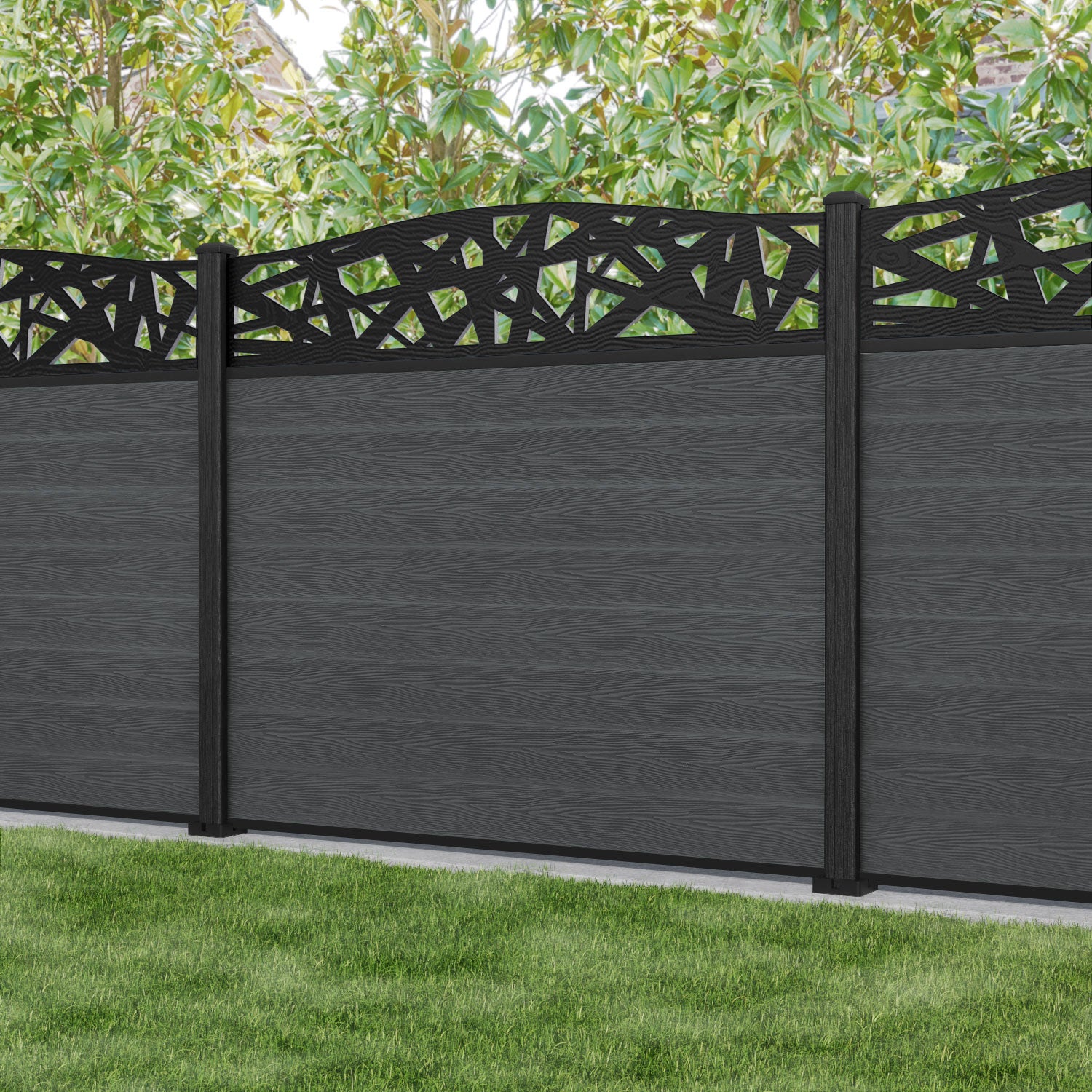 Classic Prism Curved Top Fence Panel - Dark Grey - with our composite posts