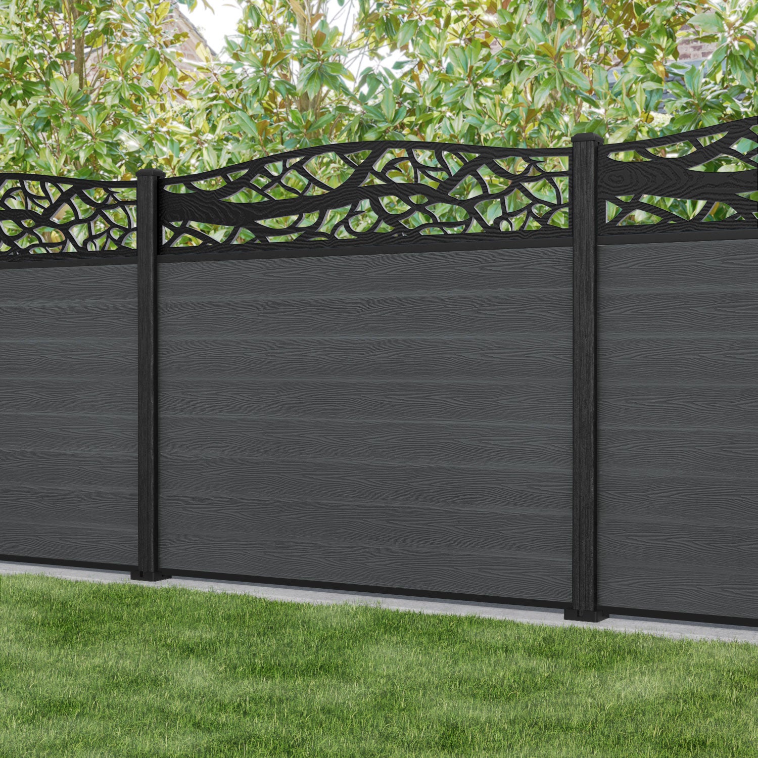Classic Twilight Curved Top Fence Panel - Dark Grey - with our composite posts