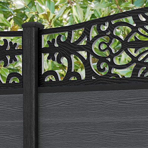 Classic Windsor Curved Top Fence Panel - Dark grey - with our composite posts