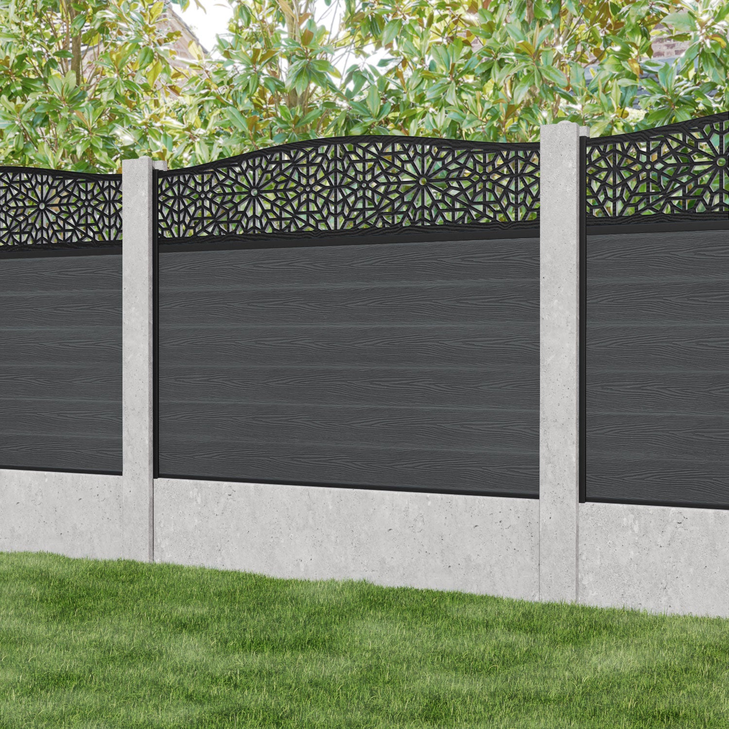 Classic Alnara Curved Top Fence Panel - Dark Grey - for existing concrete posts