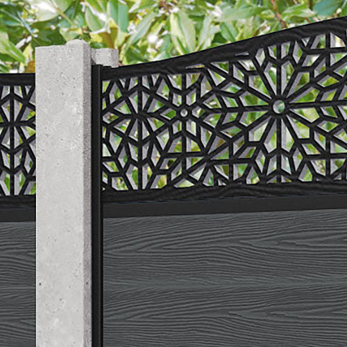 Classic Alnara Curved Top Fence Panel - Dark Grey - for existing concrete posts