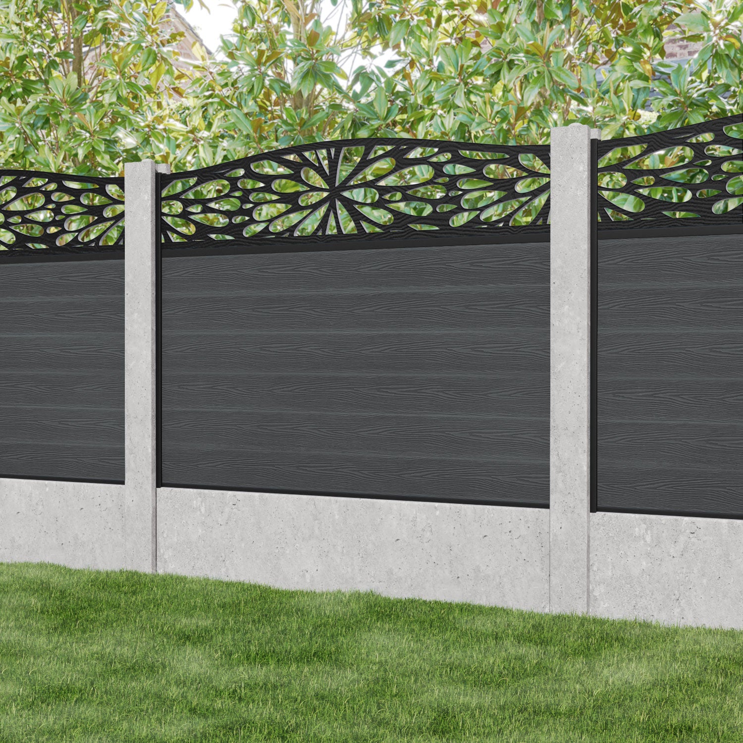Classic Blossom Curved Top Fence Panel - Dark Grey - for existing concrete posts