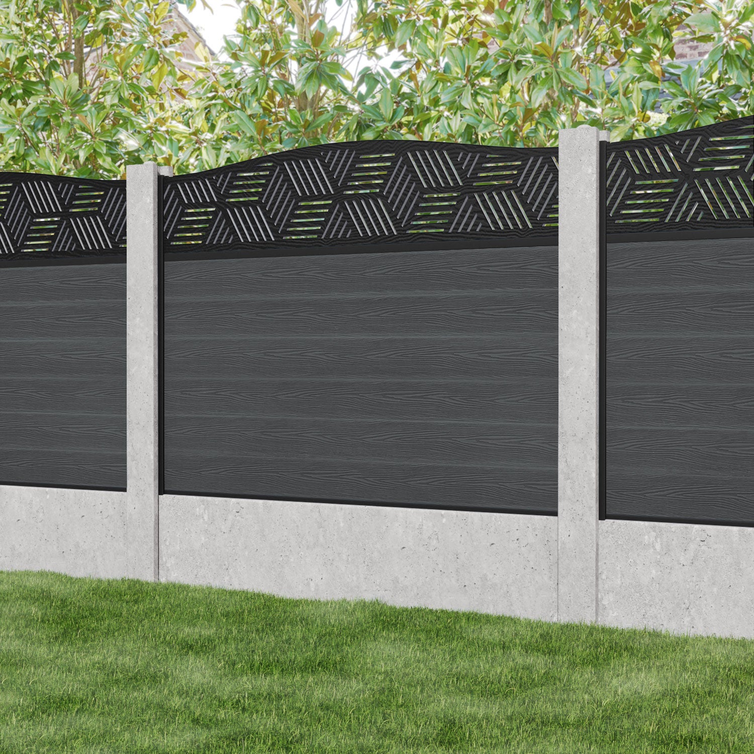 Classic Cubed Curved Top Fence Panel - Dark Grey - for existing concrete posts