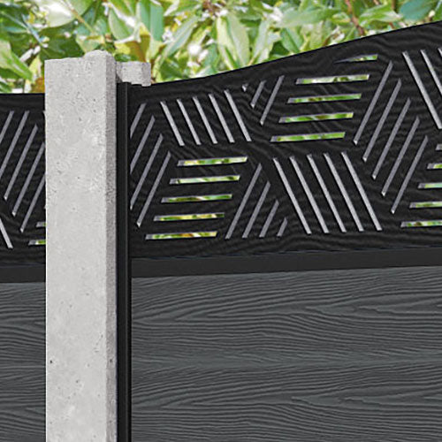 Classic Cubed Curved Top Fence Panel - Dark Grey - for existing concrete posts
