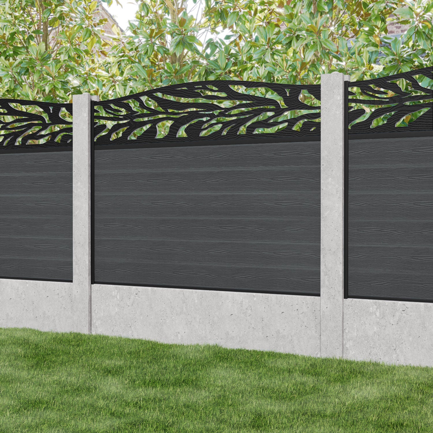 Classic Malawi Curved Top Fence Panel - Dark Grey - for existing concrete posts