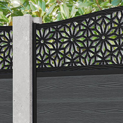 Classic Narwa Curved Top Fence Panel - Dark Grey - for existing concrete posts