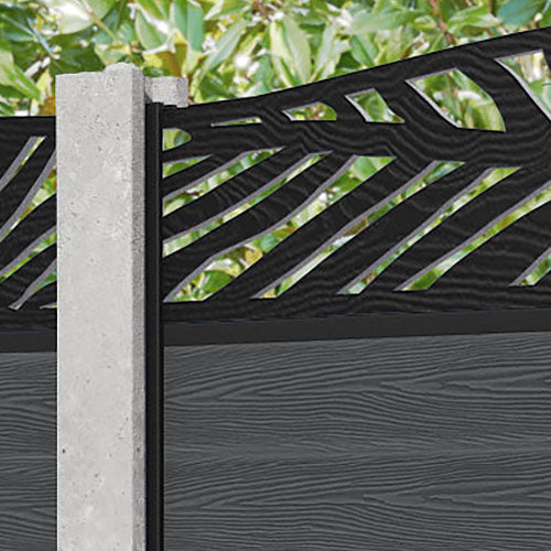 Classic Palm Curved Top Fence Panel - Dark Grey - for existing concrete posts