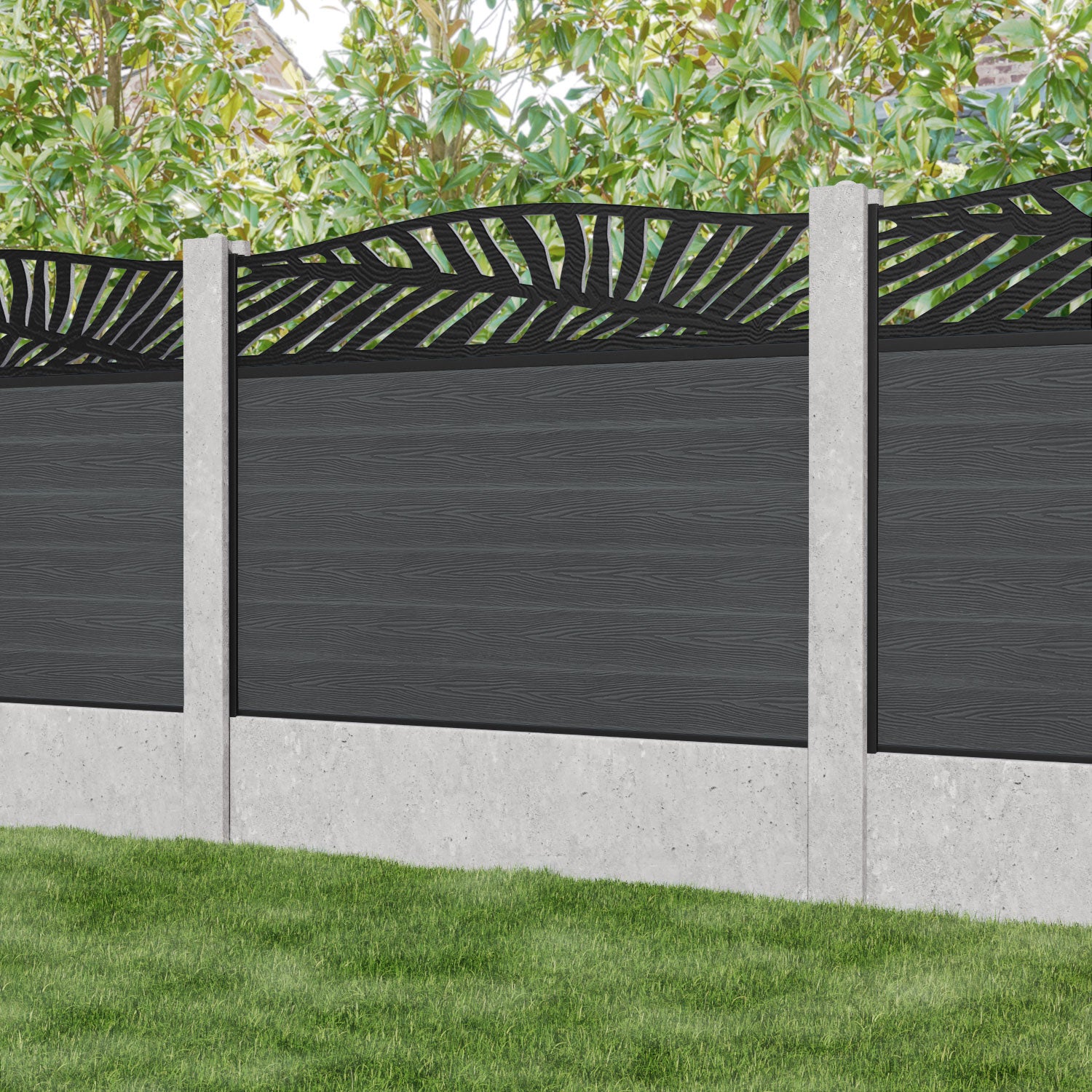 Classic Palm Curved Top Fence Panel - Dark Grey - for existing concrete posts