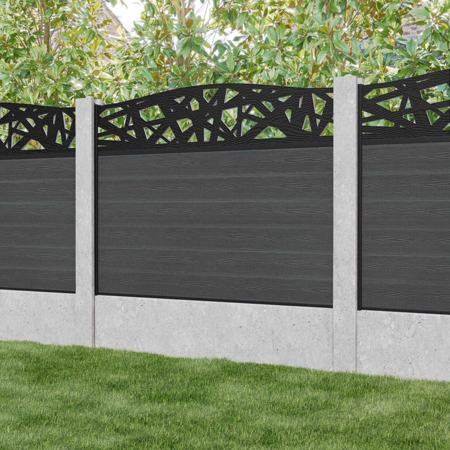 Classic Prism Curved Top Fence Panel - Dark Grey - for existing concrete posts