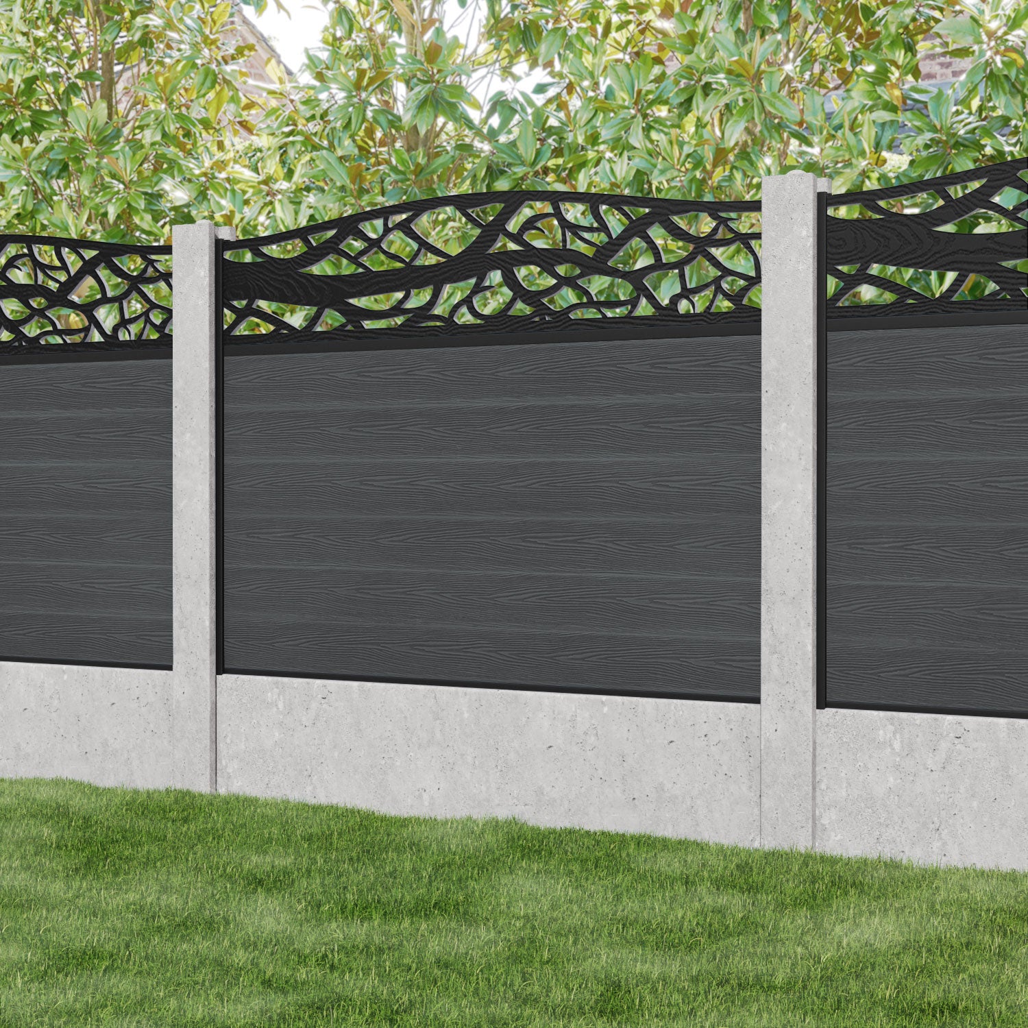 Classic Twilight Curved Top Fence Panel - Dark Grey - for existing concrete posts