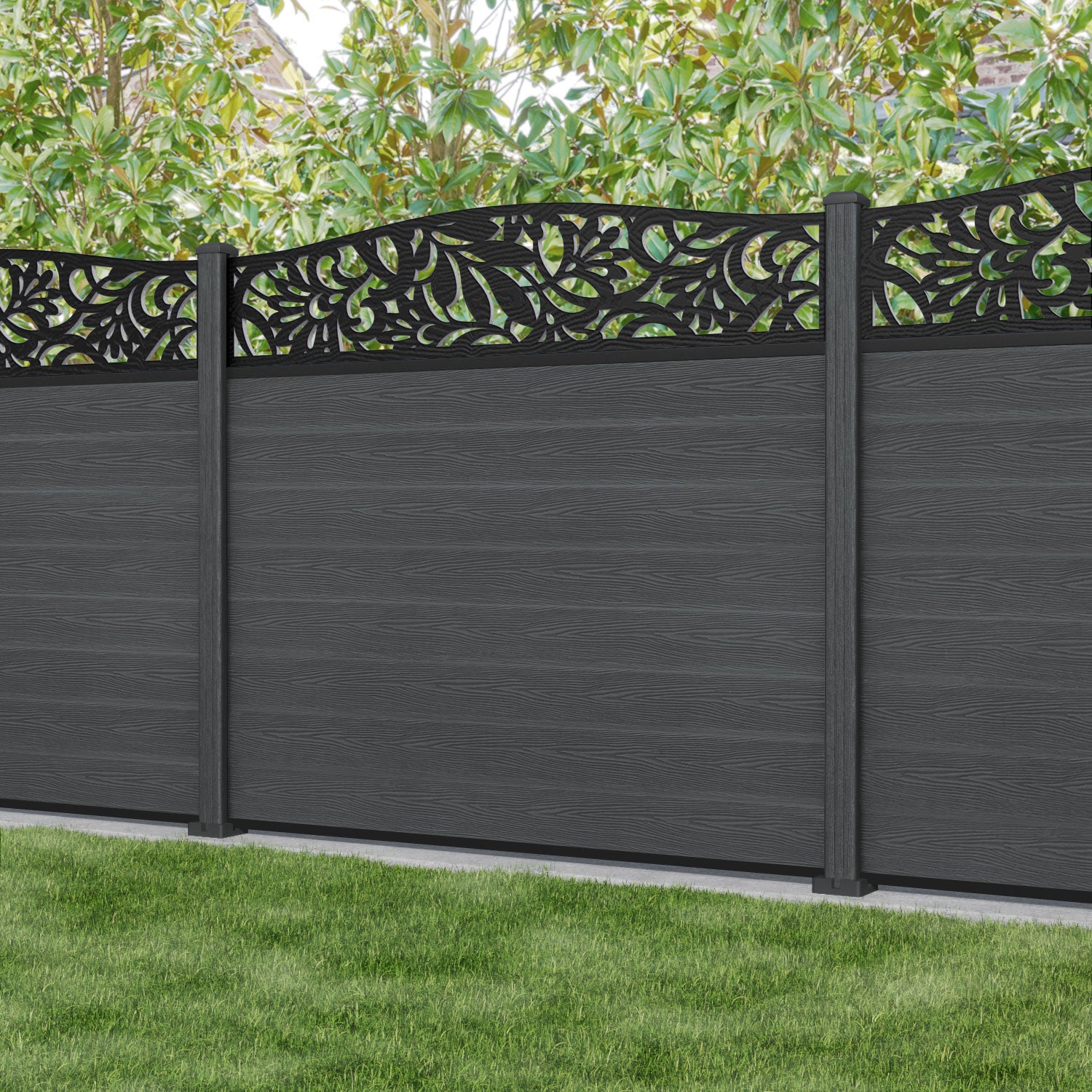 Classic Heritage Curved Top Fence Panel - Dark Grey - with our composite posts