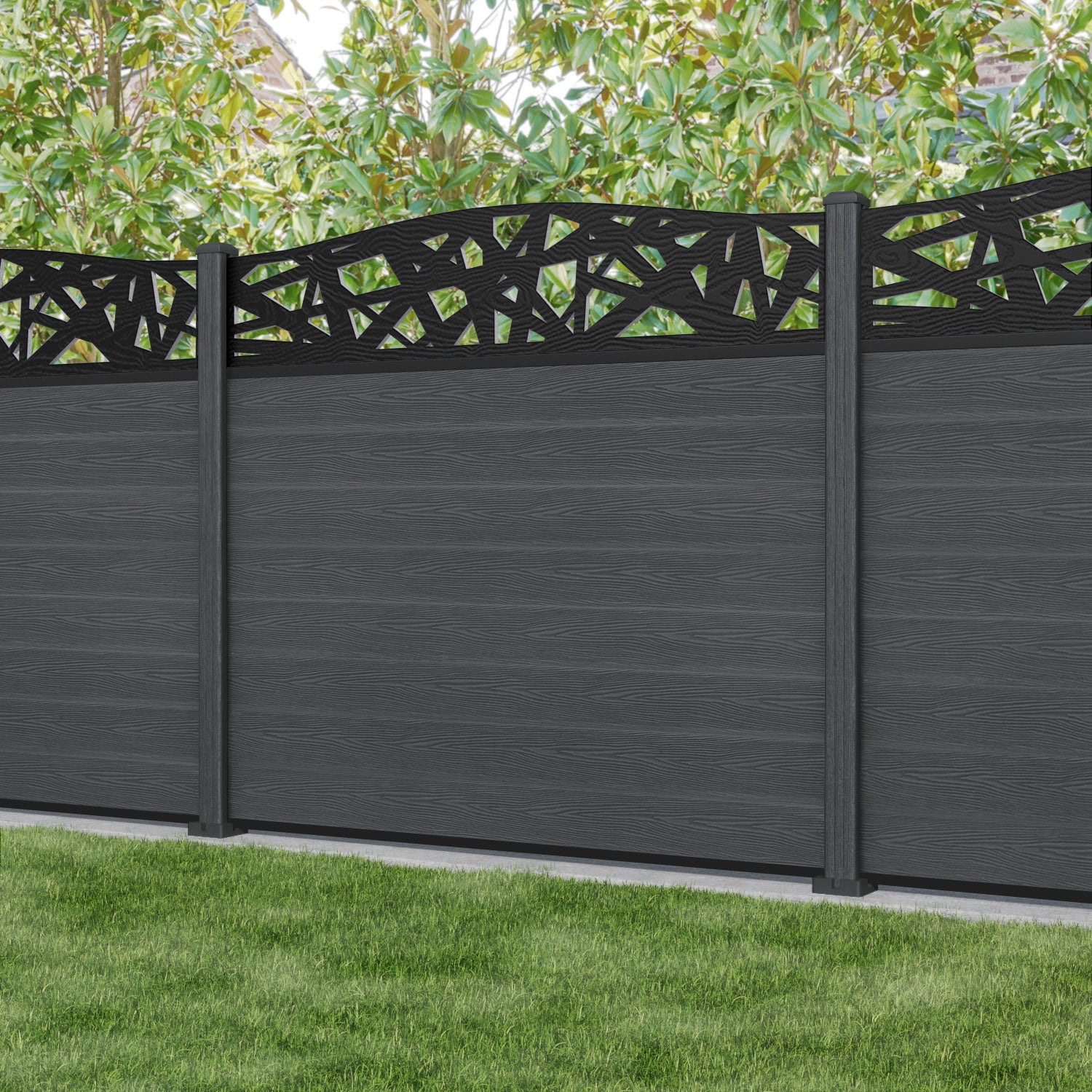 Classic Prism Curved Top Fence Panel - Dark Grey - with our composite posts