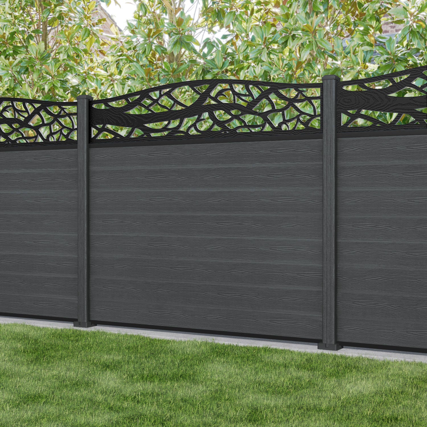 Classic Twilight Curved Top Fence Panel - Dark Grey - with our composite posts