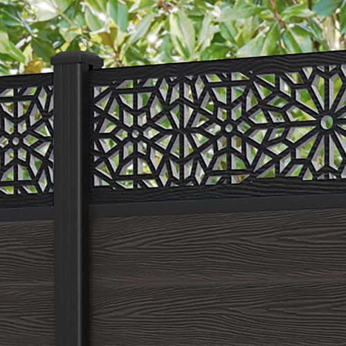 Classic Alnara Fence Panel - Dark Oak - with our aluminium posts