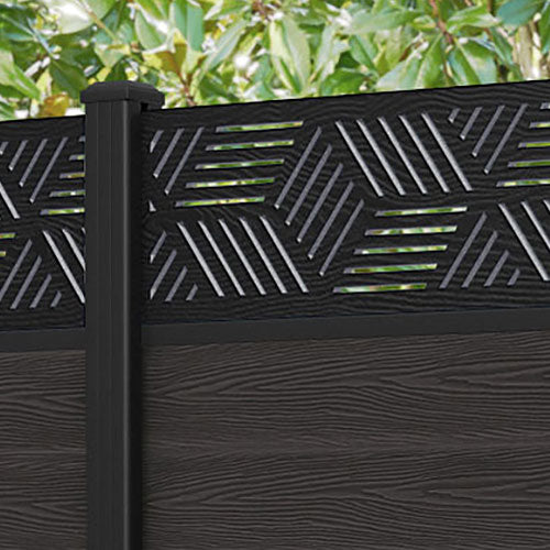 Classic Cubed Fence Panel - Dark Oak - with our aluminium posts