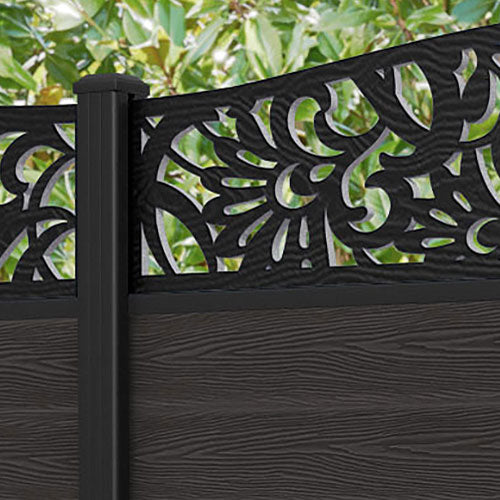 Classic Heritage Curved Top Fence Panel - Dark Oak - with our aluminium posts