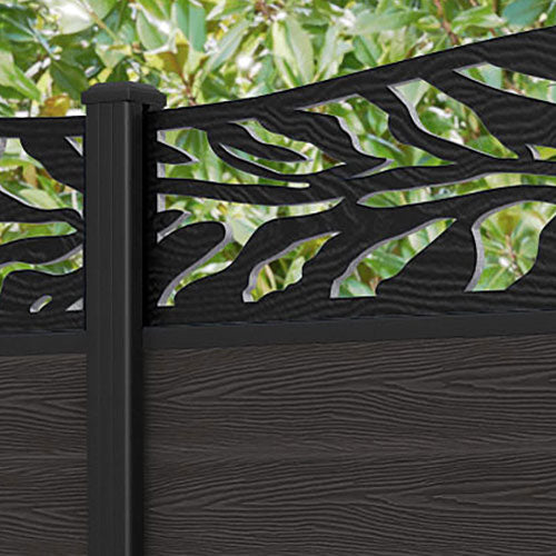 Classic Malawi Curved Top Fence Panel - Dark Oak - with our aluminium posts