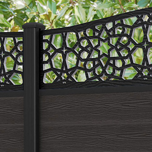Classic Nazira Curved Top Fence Panel - Dark Oak - with our aluminium posts