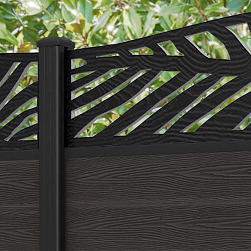 Classic Palm Curved Top Fence Panel - Dark Oak - with our aluminium posts