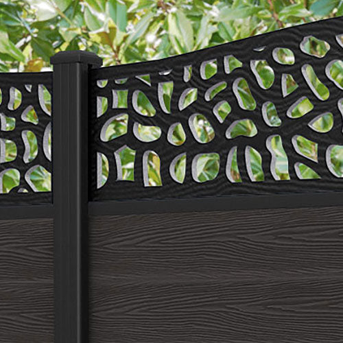 Classic Pebble Curved Top Fence Panel - Dark Oak - with our aluminium posts