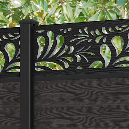 Classic Petal Fence Panel - Dark Oak - with our aluminium posts