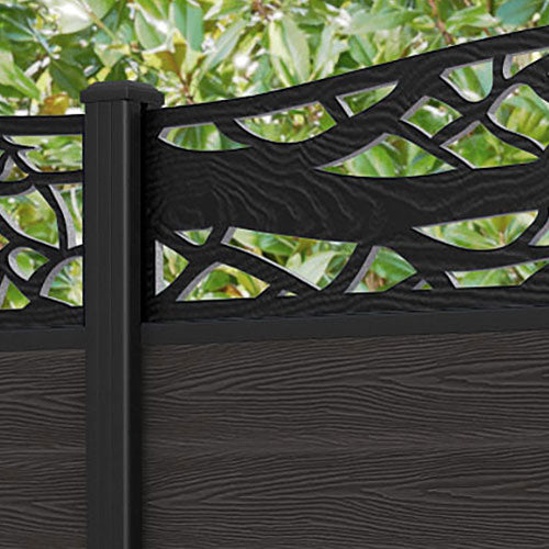 Classic Twilight Curved Top Fence Panel - Dark Oak - with our aluminium posts