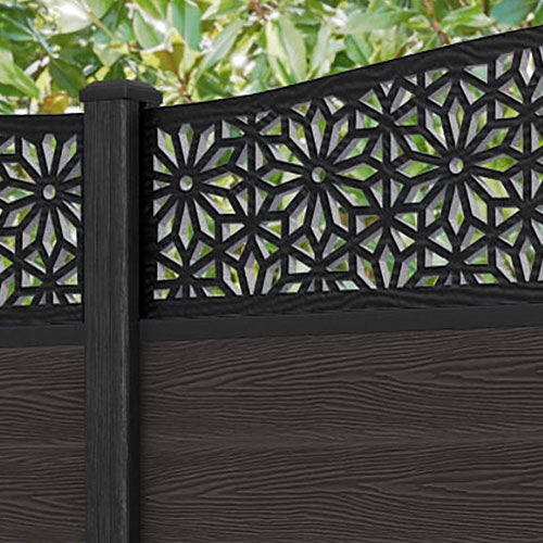 Classic Narwa Curved Top Fence Panel - Dark Oak - with our composite posts