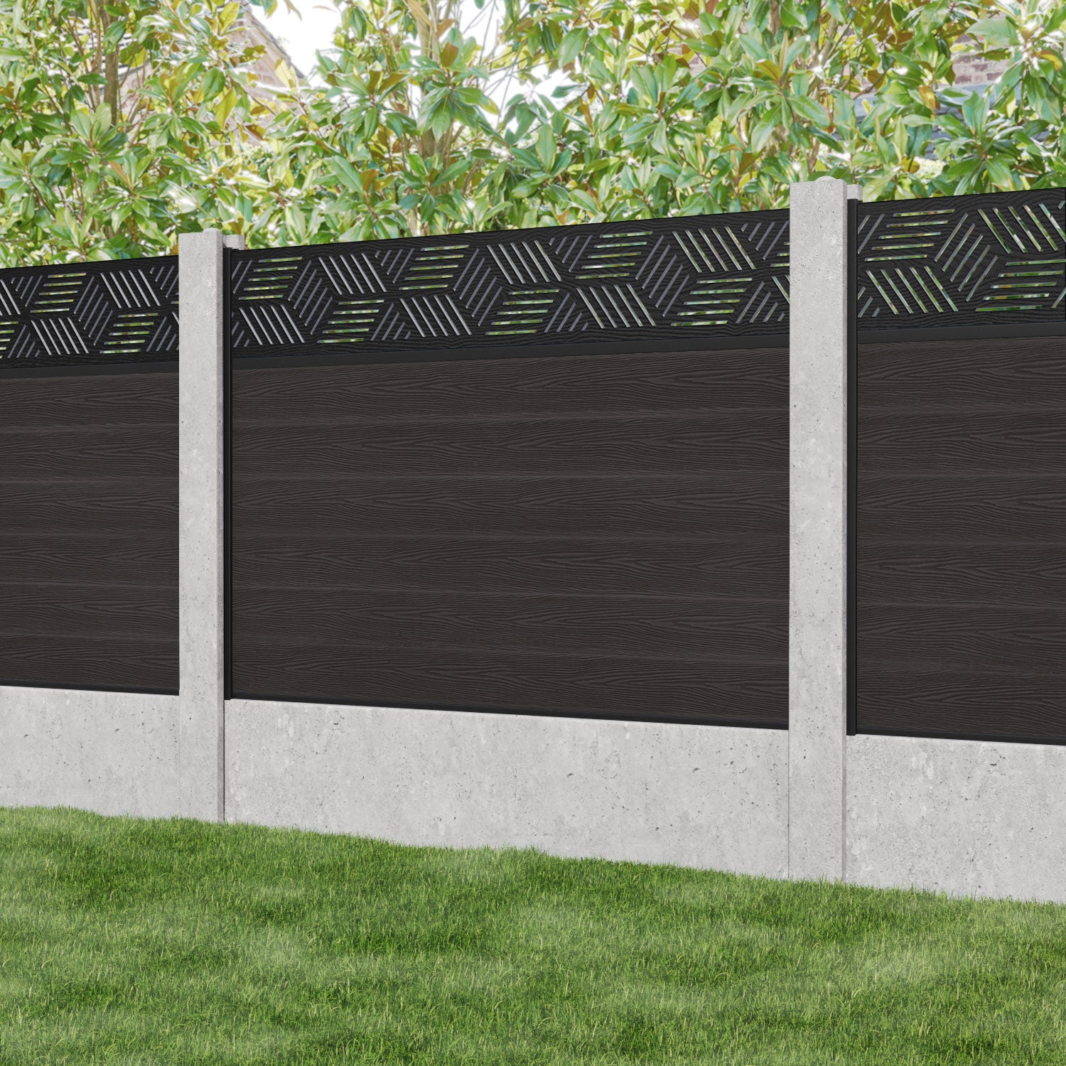 Classic Cubed Fence Panel - Dark Oak - for existing concrete posts