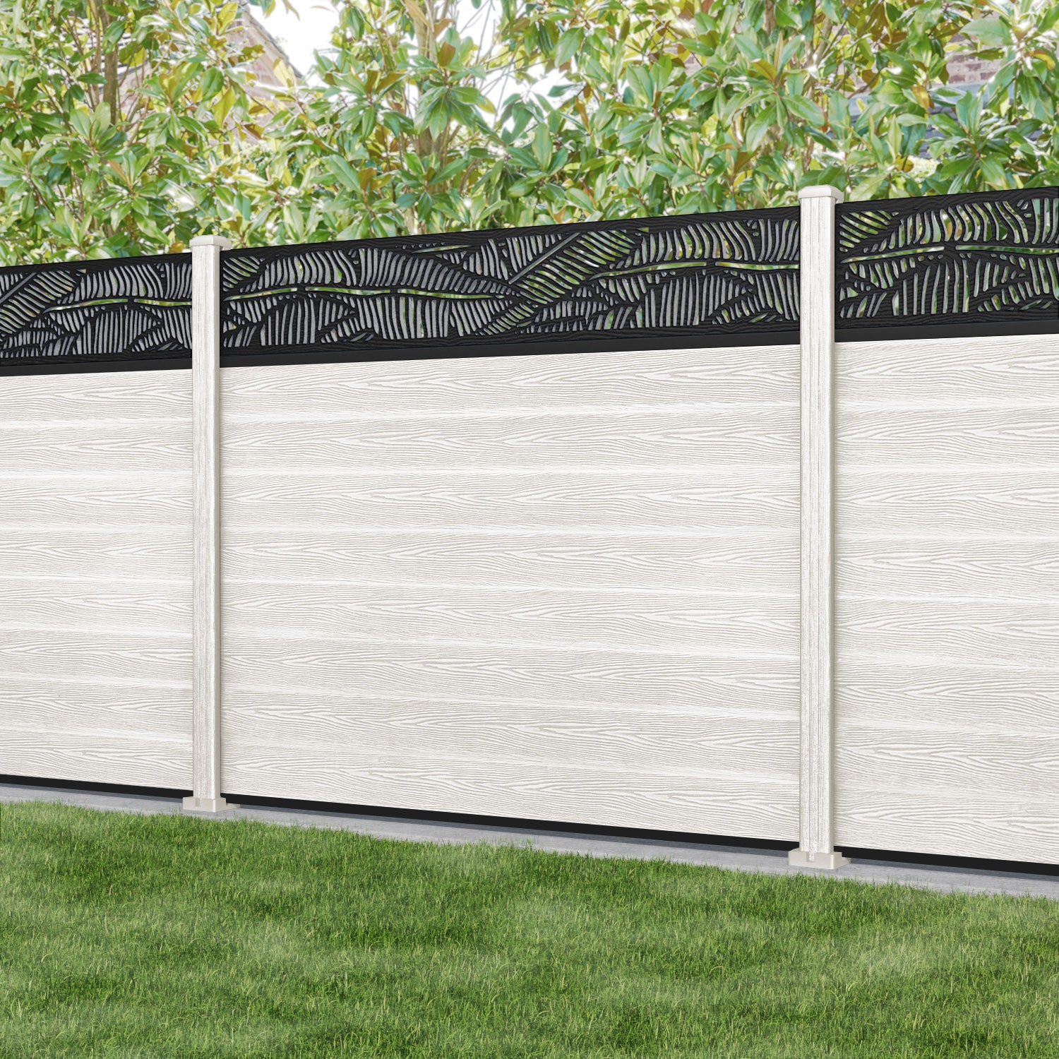 Classic Feather Fence Panel - Light Stone - with our composite posts